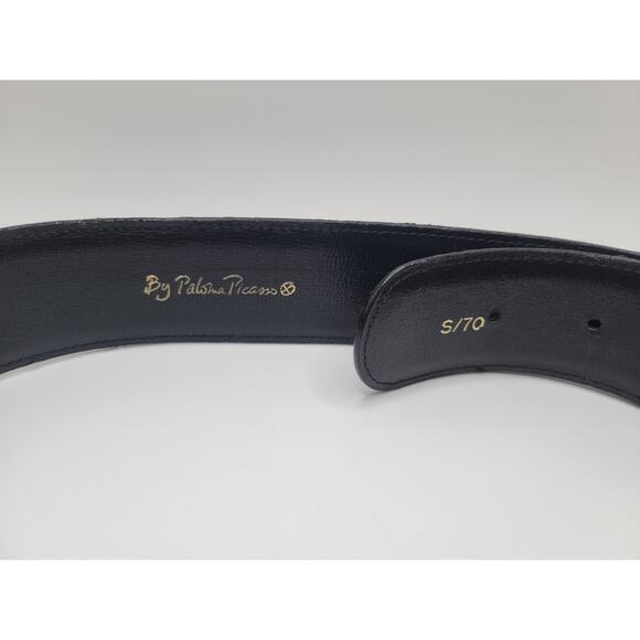Paloma Picasso Triple Kiss Belt Wide Gold logo Black Leather S 70 Vtg Italy Read main image 5